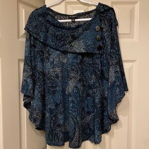 I.N. Studio Blue, Teal & Black Paisley Patterned Top EUC